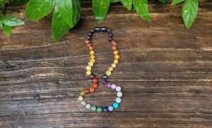 Unpolished Rainbow Baltic Amber with Rainbow Gemstones 32cm Toddler Necklace