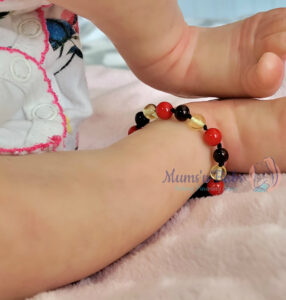 Tri-Colour Red Coral Gemstone with Yellow & Cherry Baltic Amber Baby/Toddler Anklet